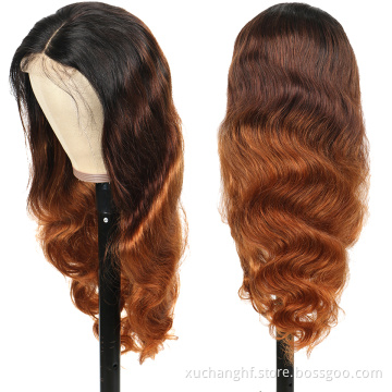 Human Hair Wig Vendor Highlight Brown Body Wave 100% Virgin Custom Ombre Color Malaysian Virgin Cuticle Aligned Wigs